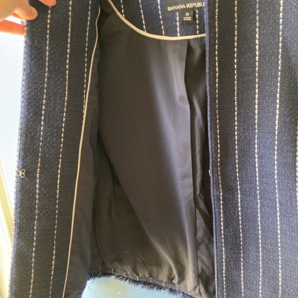 Banana Republic Blue Pinstripe Blazer, Fringe Hems - Picture 8 of 9